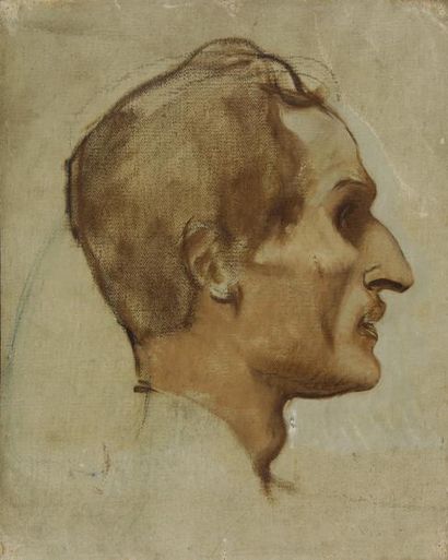 GALLAND PIERRE VICTOR, 1822-1892 Étude de tête, profil d'homme esquisse à l'huile...