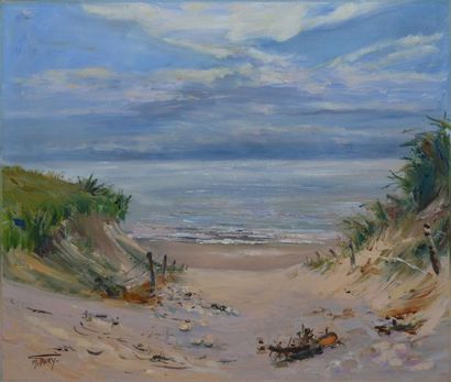 GAURY MAURICE, NÉ EN 1924 Les dunes et la mer huile sur toile, signée en bas à gauche,...