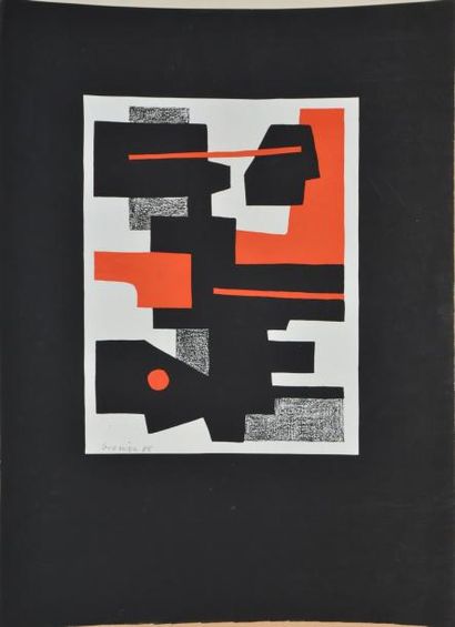 GUERRIER RAYMOND, 1920-2002 Sans titre noir et rouge, 1988 sérigraphie (traces de...