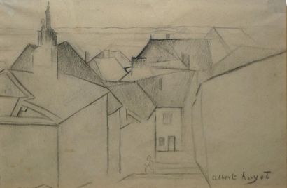HUYOT ALBERT, 1872-1968 Les toits crayon noir (taches et traces de plis), signé en...