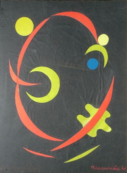 LACOURIÈRE ROGER, XXE SIÈCLE Jaune et rouge sur fond noir, 1961 collage sur papier...