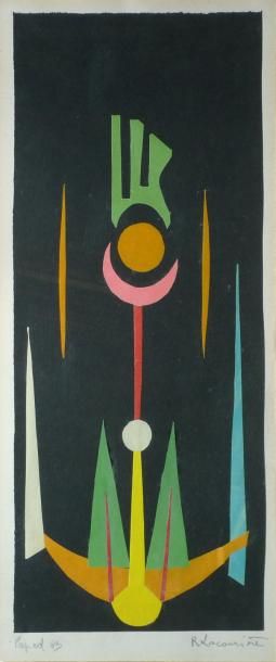 LACOURIÈRE ROGER, XXE SIÈCLE Pap'col fond noir, 1963 collage sur papier, signé en...