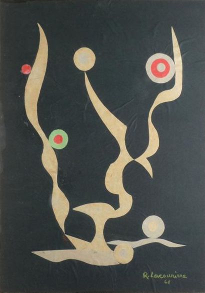 LACOURIÈRE ROGER, XXE SIÈCLE Sans titre fond noir, 1961 collage sur papier (traces...