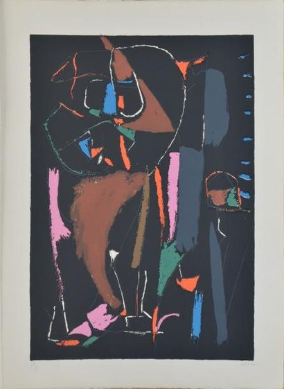 LANSKOY ANDRÉ, 1902-1976 Composition fond noir lithographie en couleurs (très légère...