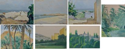 LE MOIGNE ANDRÉ, 1898-1987 Paysages d'Orient sept peintures sur papier, signées,...