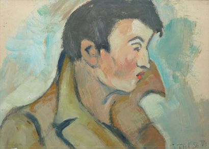 NEMETH PETER, XXE SIÈCLE Portrait d'homme au manteau, 1956 peinture sur papier, signé...
