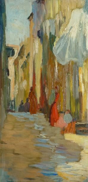 PIROLA RENÉ, 1879-1912 Rue d'Alger huile sur toile rentoilée, non signée, 35x18 cm...