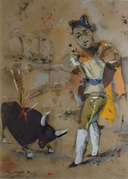 SALVADO ERNEST, 1929-1985 Tauromachie gouache, encre noire et collages sur papier...