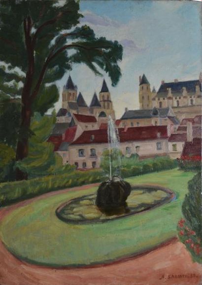 SARFATI ALBERT, 1886-1967 Loches, la collégiale et le château à contre-jour, 1955...