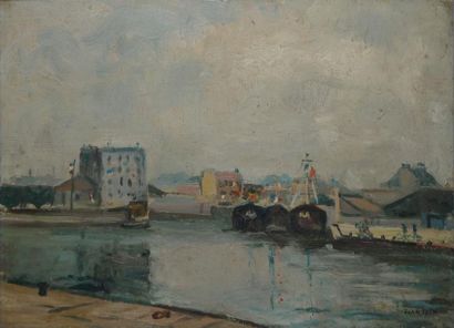 TOTH JEAN, 1899-1972 Port de Rouen huile sur panneau, signé en bas à droite, 24x...