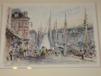 VESPREACHT, NÉ EN 1919 La voile au vent à Honfleur aquarelle signée en bas à droite,...