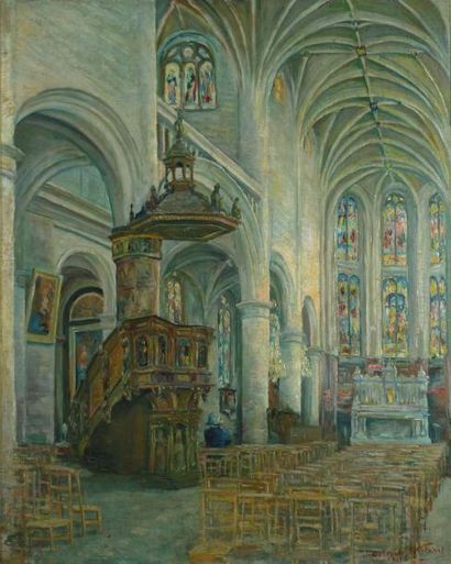 VOLANT OCTAVE, XIX-XXE SIÈCLE L'église de l'Isle-Adam, 1911 huile sur toile, signée...