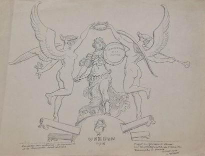 WILLETTE ADOLPHE, 1857-1926 A Verdun, 1916, projet du groupe à élever sur la plateforme...