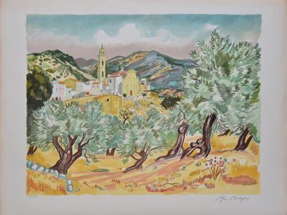 BRAYER YVES, 1907-1990 Village derrière les oliviers lithographie en couleurs n°47/150...