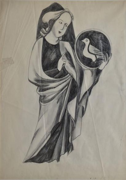 CARIFFA TONIA, NÉ EN 1924 Figure à l'oiseau, 1949 mine de plomb (traces de plis et...