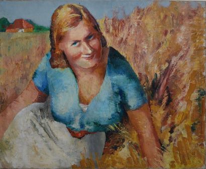 CHAPIN JEAN, 1896-1994 Paysanne aguicheuse huile sur toile, annotée sur le châssis,...