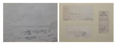 CRAPELET LOUIS AMABLE, 1822-1867 Bord de mer à Syracuse - Vue de Naples quatre dessins...