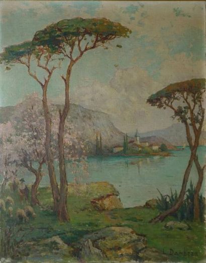 DAMBEZAT LÉON, 1865-1942 Les bords du lac Majeur huile sur toile, signée en bas à...
