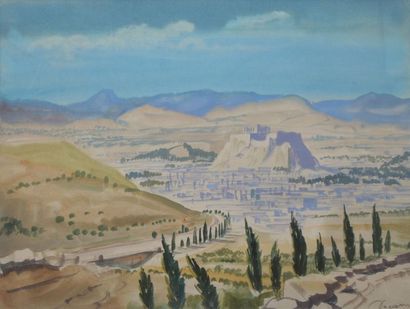 DECARIS ALBERT, 1901-1988 Collines et ruines grecques aquarelle gouachée, signée...