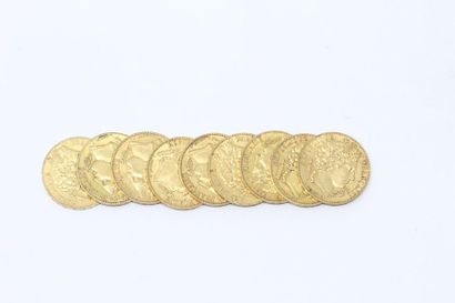 Ensemble de neuf pièces en or de 20 francs...
