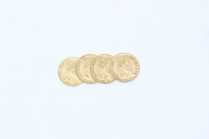 null Ensemble de quatre pièces en or de 10 francs Napoléon tête laurée, atelier A...