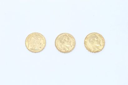 null Ensemble de trois pièces de 20 francs en or, atelier A (Paris) :

Napoléon tête...