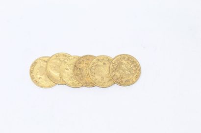 Ensemble de six pièces en or de 20 francs...