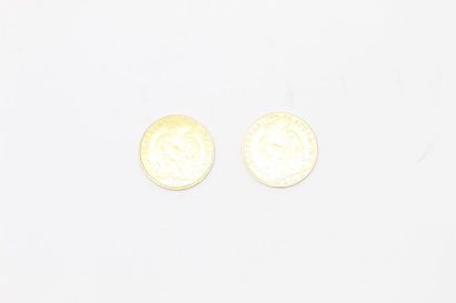 null Deux pièces en or de 10 francs Coq (1901 ; 1908)

TB à TTB. 

Poids : 6.44 g....