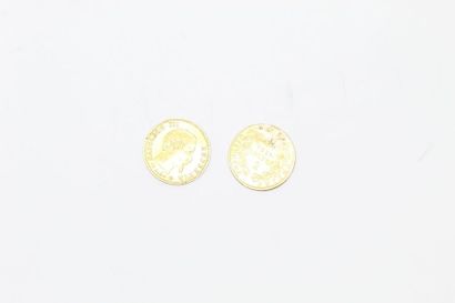 Deux pièces en or de 5 francs Napoléon III...