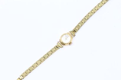 null Montre bracelet de dame, boîtier rond en or jaune 18k (750), cadran à fond créme...
