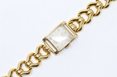 null Montre bracelet de dame, boîtier et bracelet en or jaune 18k (750), cadran rectangulaire,...