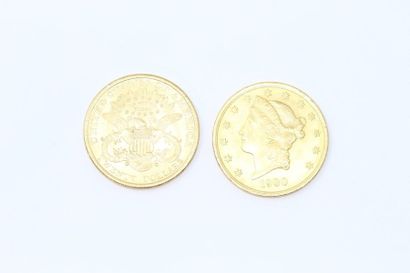 null Lot de 2 pièces en or de 20 dollars américains "Liberty Head - Double Eagle",...