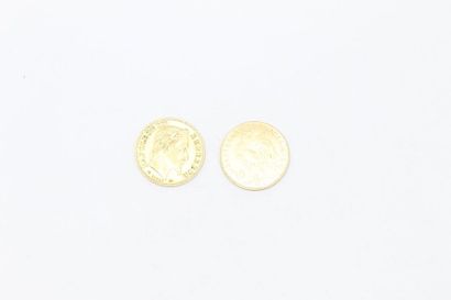 null Lot de 2 pièces en or de 10 Francs :

- une "Napoléon III, tête laurée", 1867...