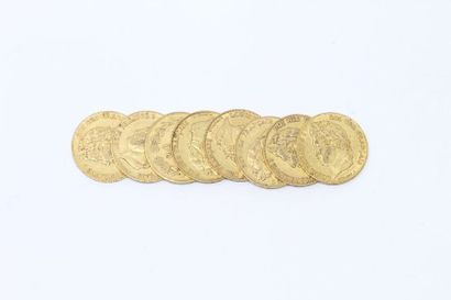 null Ensemble de huit pièces en or de 20 francs Louis-Philippe I type Domard, tête...