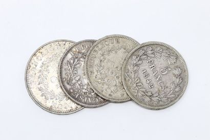 null Ensemble de quatre pièces françaises en argent :

50 francs " Hercule " ; 10...