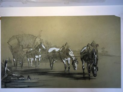 null ECOLE XIXe, lot de trois dessins



Attelage de chevaux traversant un court...