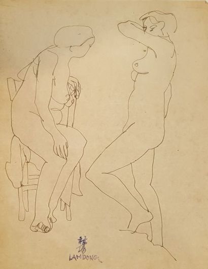 null LAM-DONG (1920-1987) 

Nus féminins en pied

Cinq dessins à l'encre sur calque

Tampon...