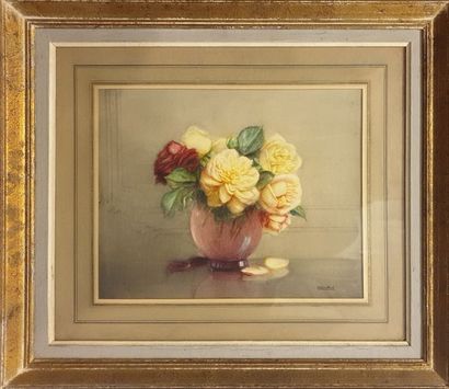 null ROSENSTOCK Isidore, 1880-1956, 

Bouquet au vase rose, 

aquarelle (petit accident),...