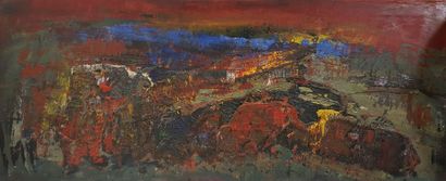 null BERLIN Sven, attribué à 

Ciel rouge, Efes, 1975, 

peinture sur isorel, trace...