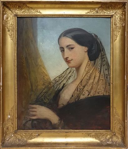 null ÉCOLE FRANÇAISE, fin XIXe siècle,

Portrait de la duchesse d'Albe,

huile sur...