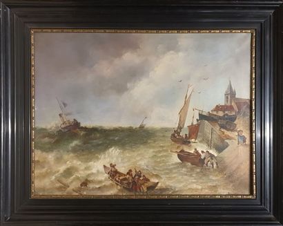 null SCHMIDT-GLÜMER DAF, XIXe siècle,

Embarcadère pendant la tempête,

huile sur...