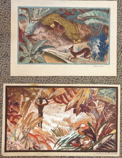 null ANDRE Gaston (1884-1970),
Lot de deux projets de paravents et d'un décor mural,
Fantaisies...