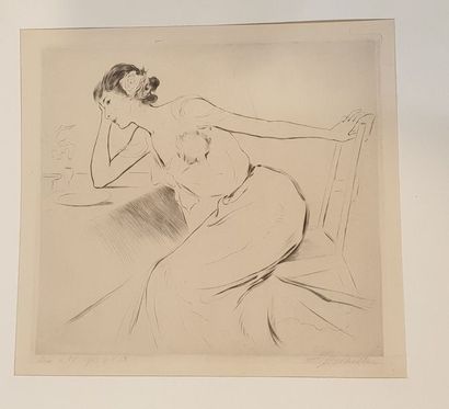 null Lot de deux gravures et une affiche,
- DESAILLE Antoinette (1878-?), "Le souper",...