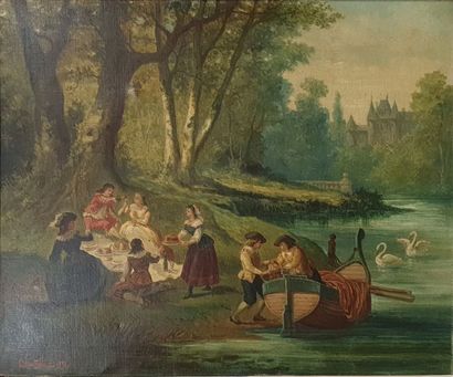 CHANTRELLE CHANTRELLE, XIXe,

Pique-nique dans le parc d'un château, 1893,

huile...