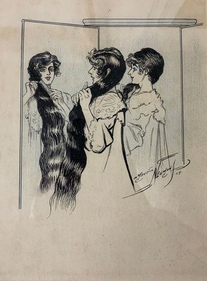NEUMONT MAURICE NEUMONT Maurice, 
La coiffure, 1909, 
plume, encre noire, crayon...