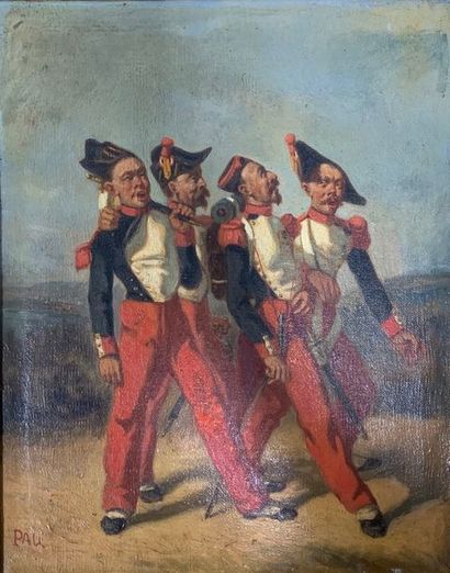 PAU PAU (XIX-XX)

Quatre soldats en marche,

Huile sur toile, signée en bas à gauche

39x31...