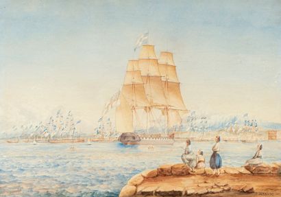 SAMBELL M. P SAMBELL M. P., XIXe siècle,

Armada près d'une côte, 1837,

aquarelle...