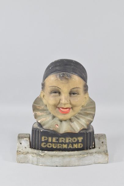null PIERROT GOURMAND lollipop display in polychrome plaster.

Circa 1930. Accident...