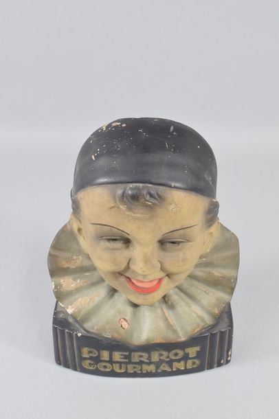 null PIERROT GOURMAND lollipop display in polychrome plaster.

Circa 1930. Accident...