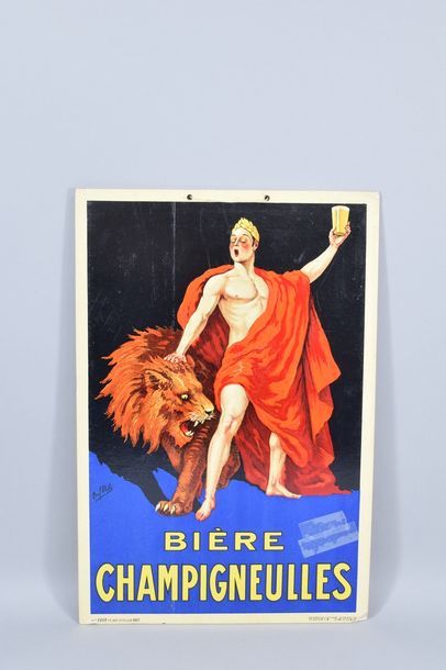 null Bière CHAMPIGNEULLES. Carton publicitaire d'après Paul Mohr ( 1890-1959 ). Aff....